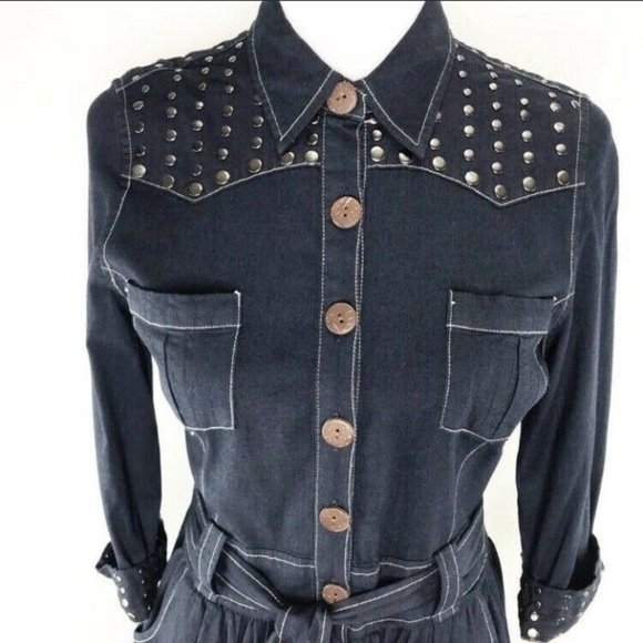 Vtg Stetson 3/4 Sleeve Studded Western Jean Dress - Picture 7 of 10